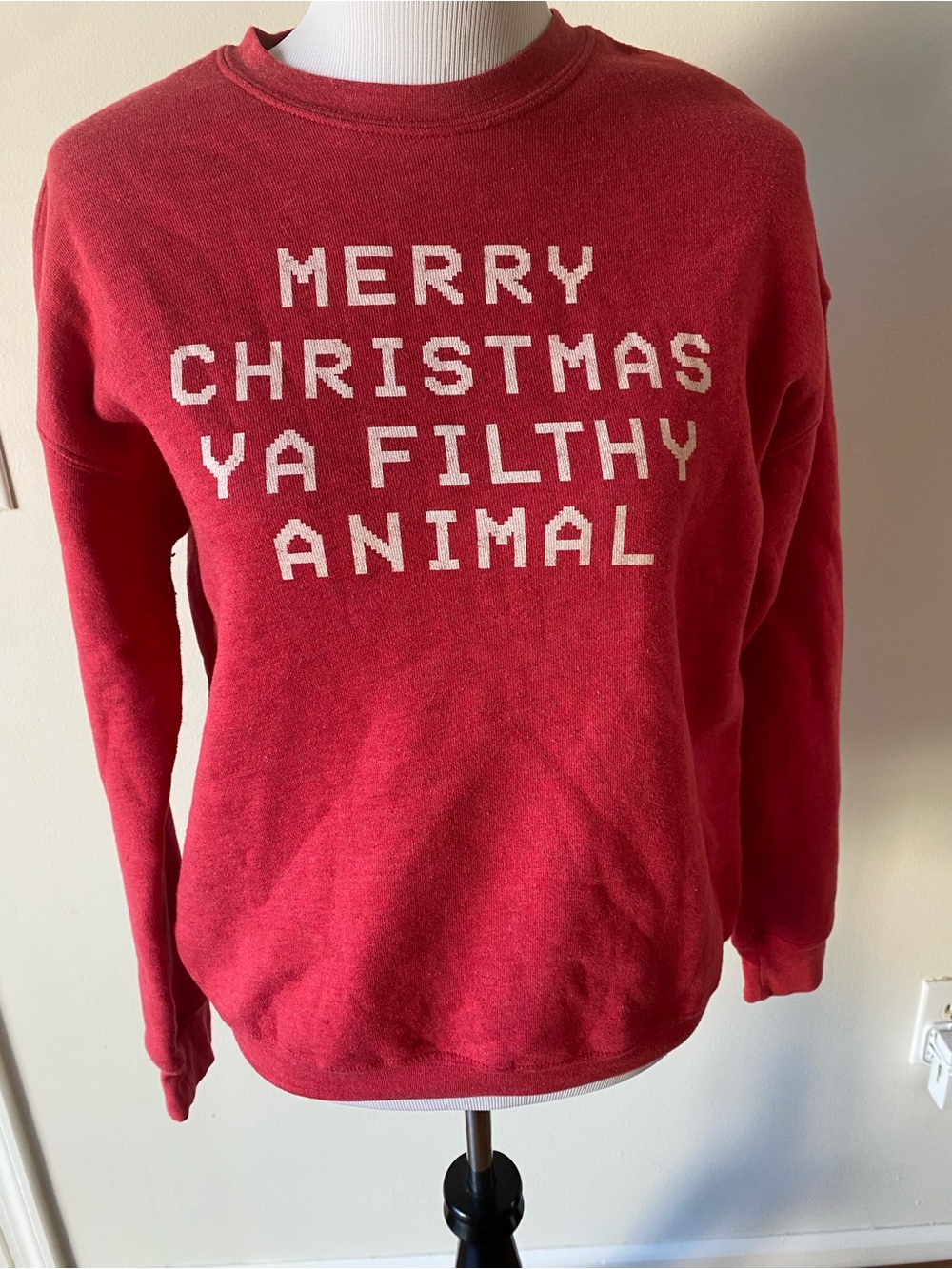Home Alone "Merry Christmas Ya Filthy Animal" Red Graphic Crewneck Sweatshirt